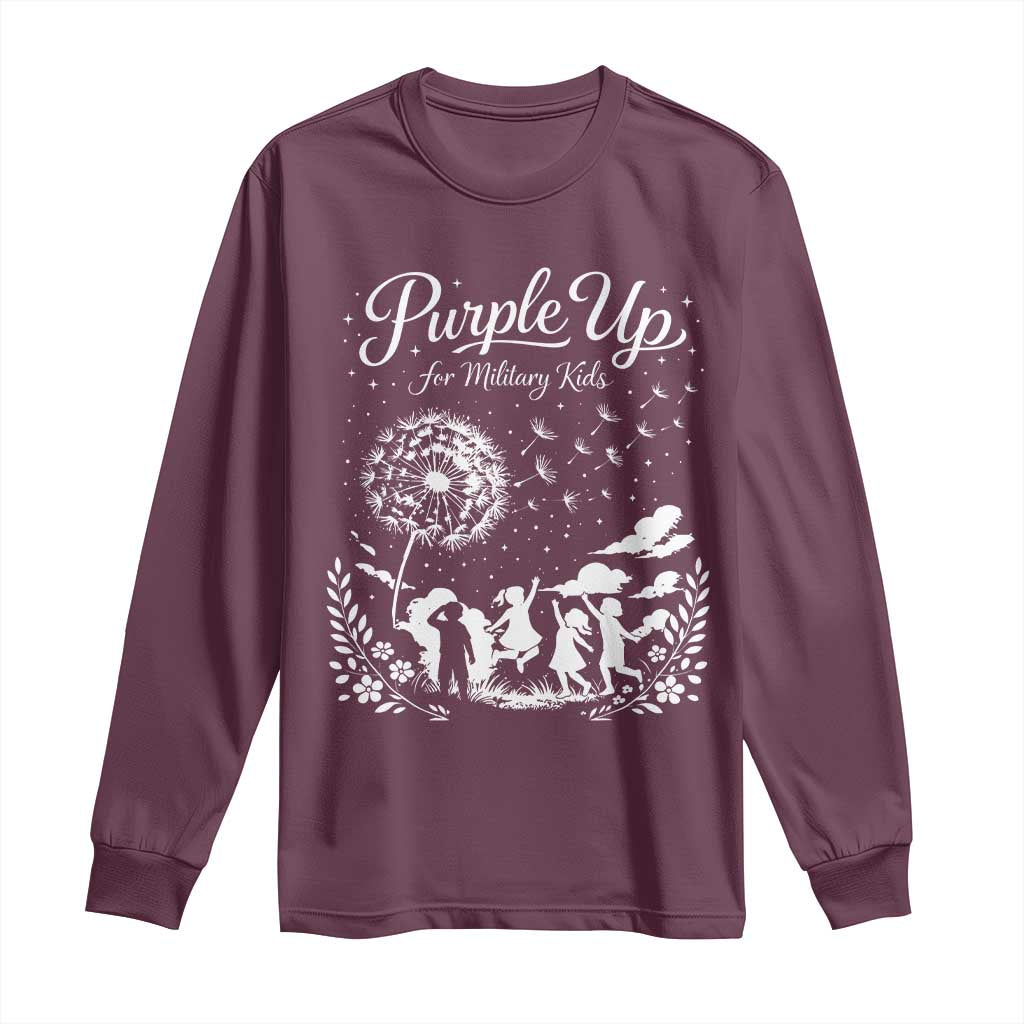 Purple Up For Military Kids Dandelion Inspirational Long Sleeve Shirt Month of the Military Child Brat Support