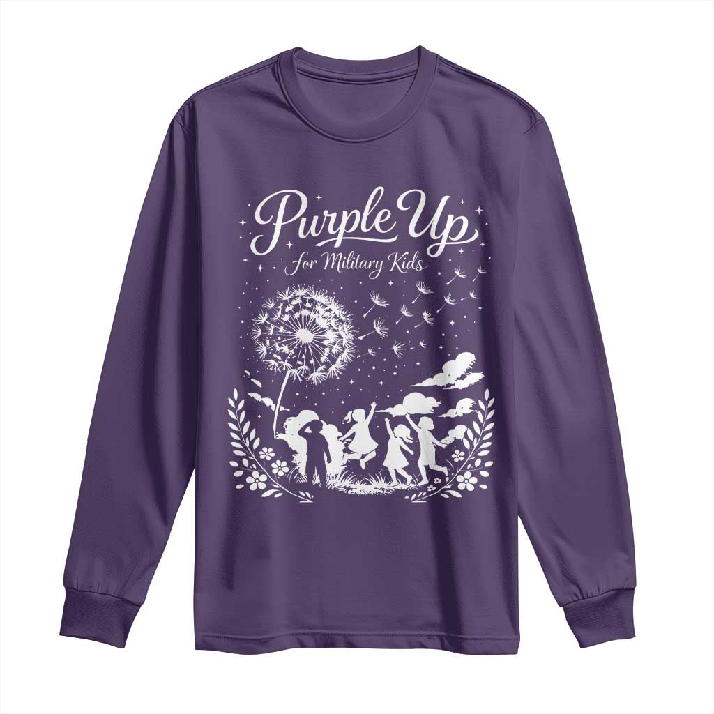 Purple Up For Military Kids Dandelion Inspirational Long Sleeve Shirt Month of the Military Child Brat Support