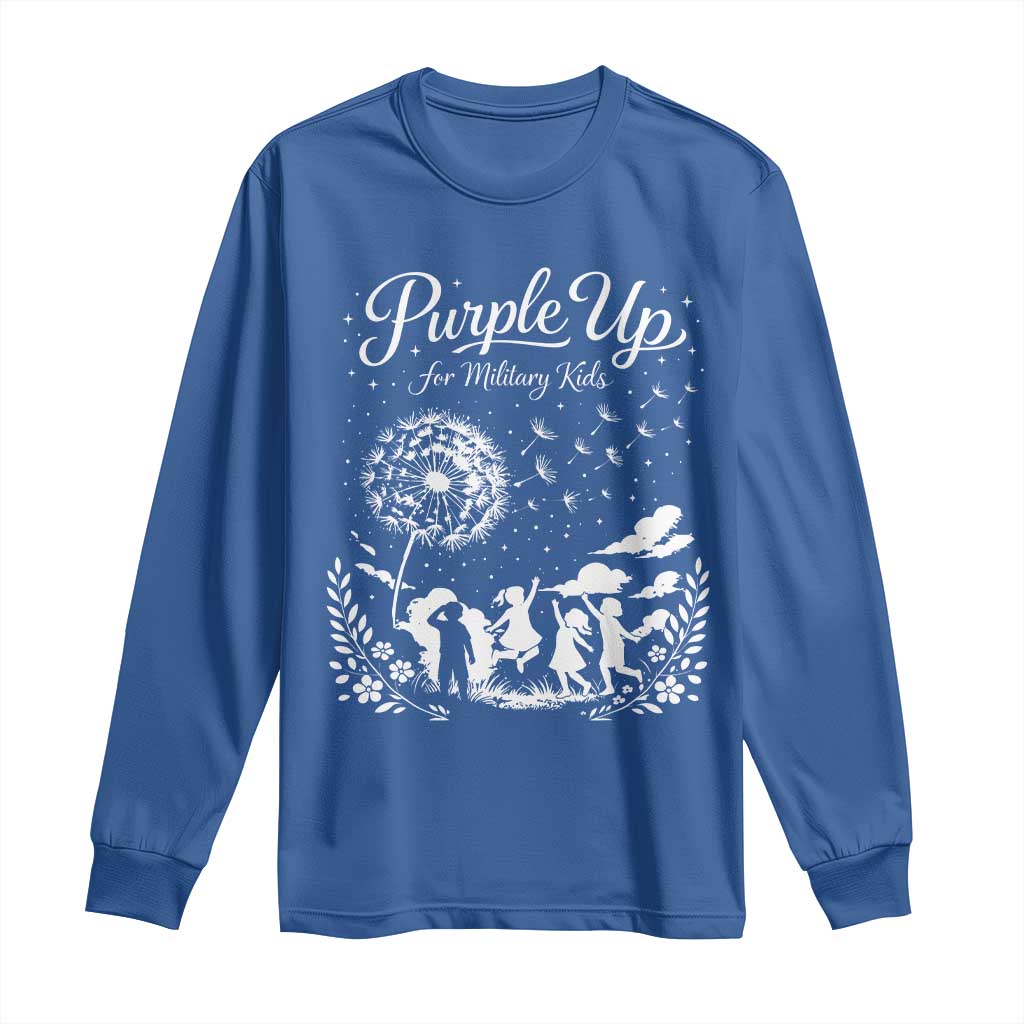 Purple Up For Military Kids Dandelion Inspirational Long Sleeve Shirt Month of the Military Child Brat Support