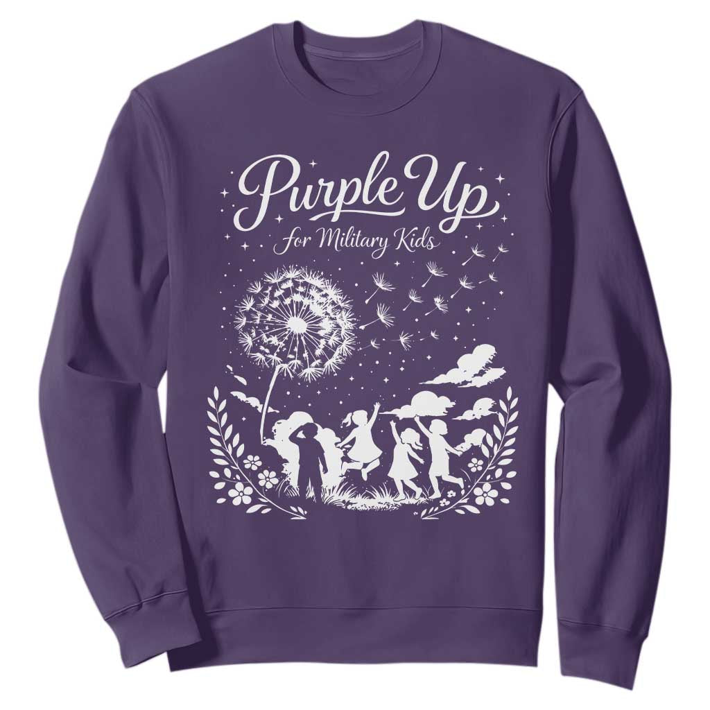 Purple Up For Military Kids Dandelion Inspirational Sweatshirt Month of the Military Child Brat Support