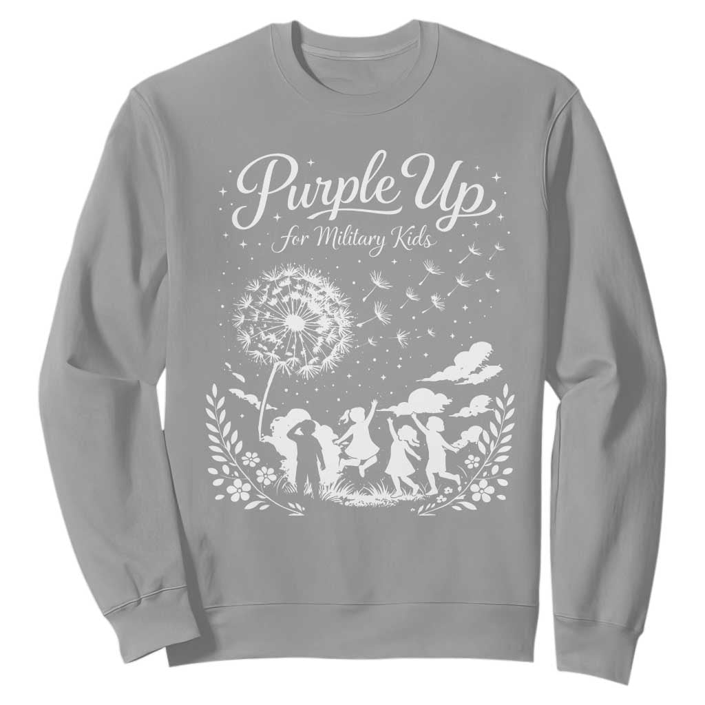 Purple Up For Military Kids Dandelion Inspirational Sweatshirt Month of the Military Child Brat Support