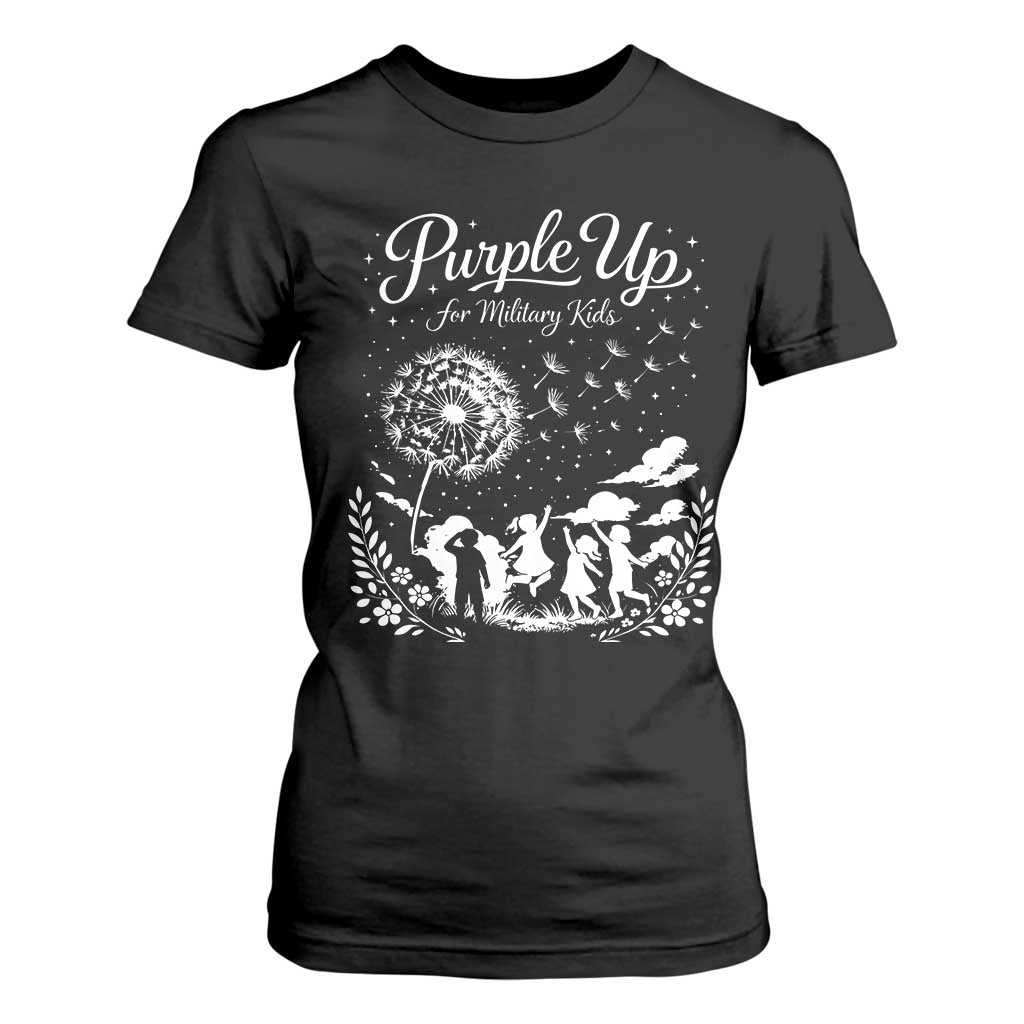 Purple Up For Military Kids Dandelion Inspirational T Shirt For Women Month of the Military Child Brat Support