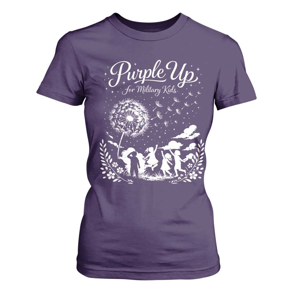 Purple Up For Military Kids Dandelion Inspirational T Shirt For Women Month of the Military Child Brat Support