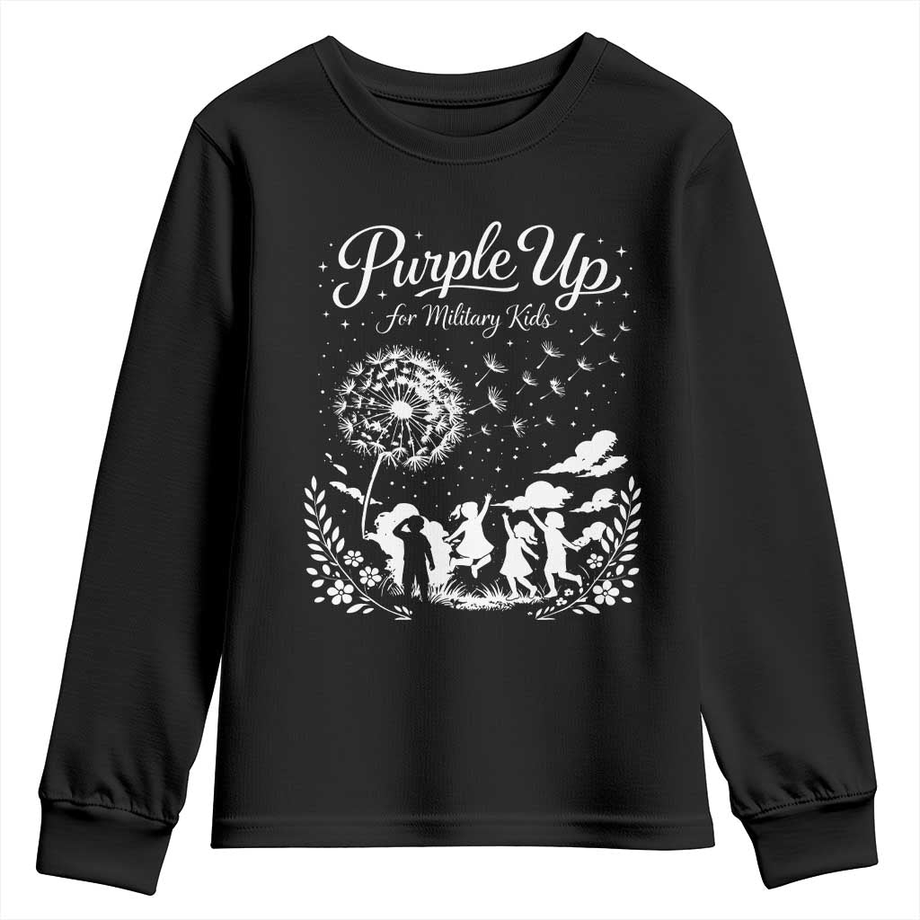 Purple Up For Military Kids Dandelion Inspirational Youth Sweatshirt Month of the Military Child Brat Support