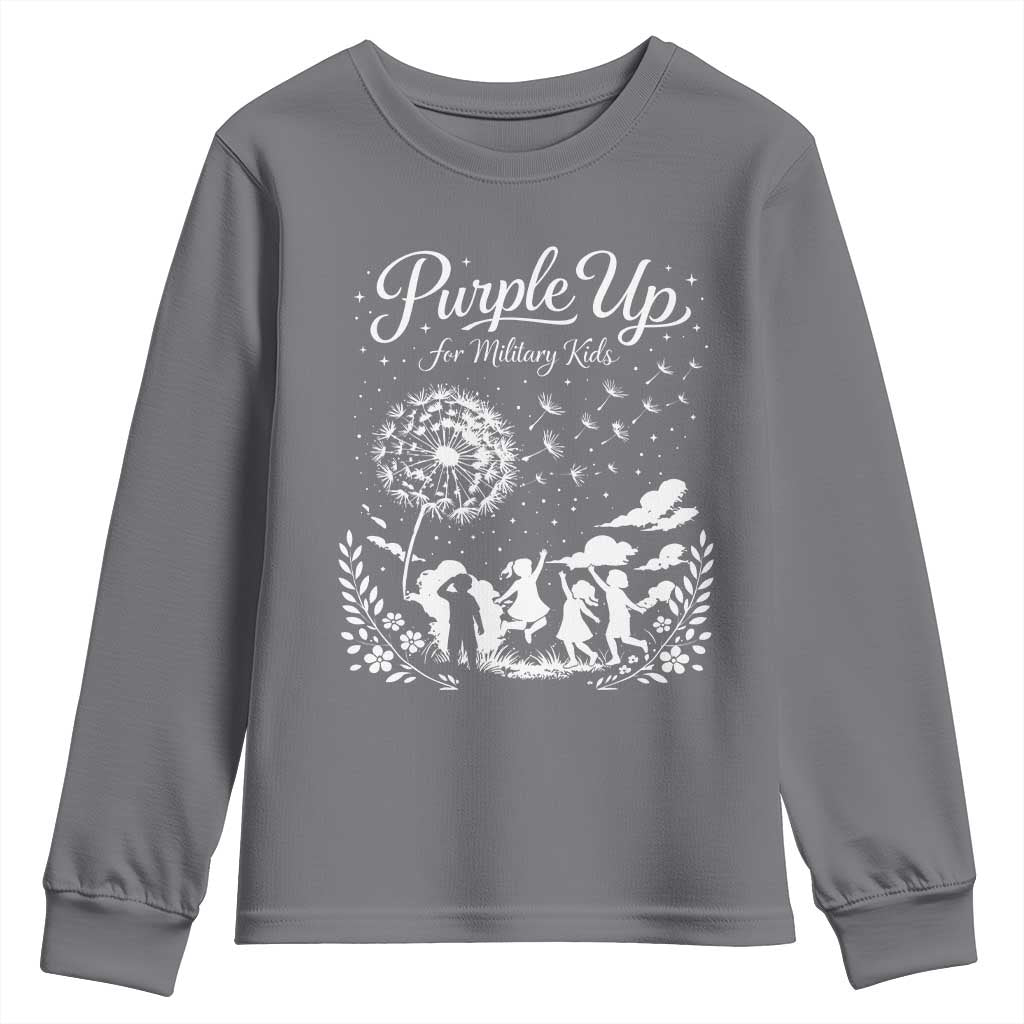 Purple Up For Military Kids Dandelion Inspirational Youth Sweatshirt Month of the Military Child Brat Support