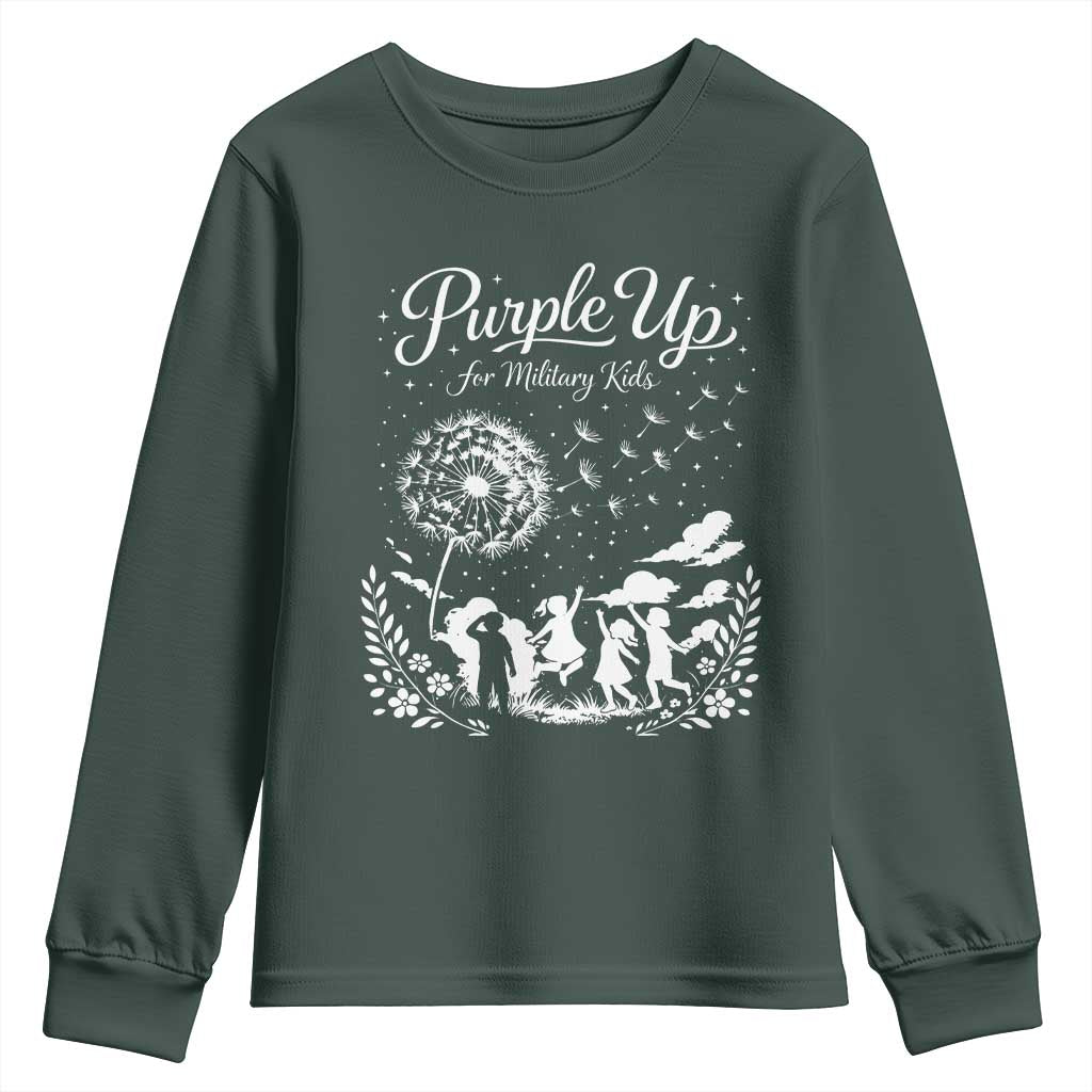 Purple Up For Military Kids Dandelion Inspirational Youth Sweatshirt Month of the Military Child Brat Support