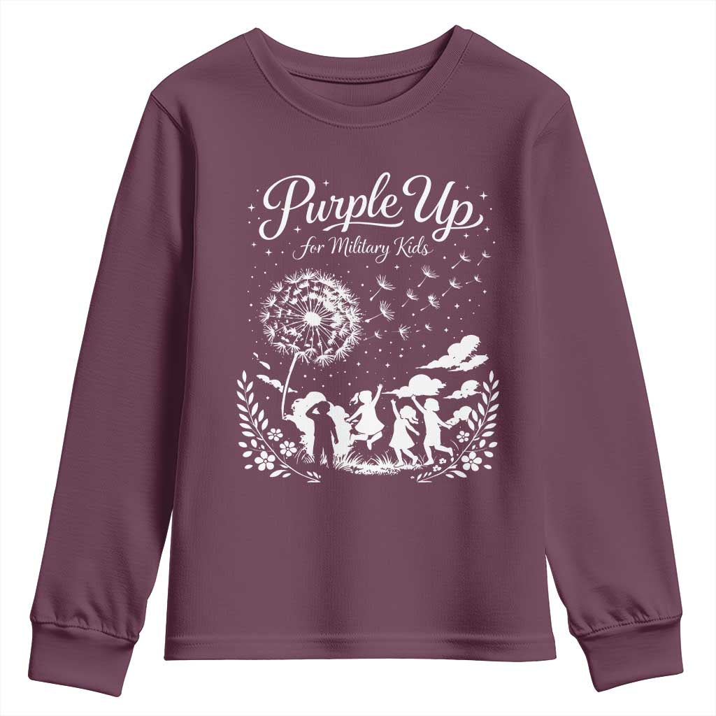 Purple Up For Military Kids Dandelion Inspirational Youth Sweatshirt Month of the Military Child Brat Support