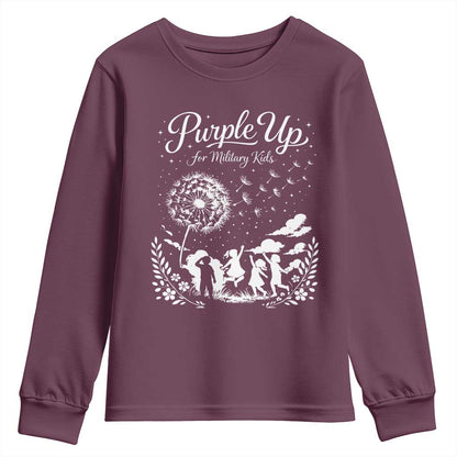 Purple Up For Military Kids Dandelion Inspirational Youth Sweatshirt Month of the Military Child Brat Support