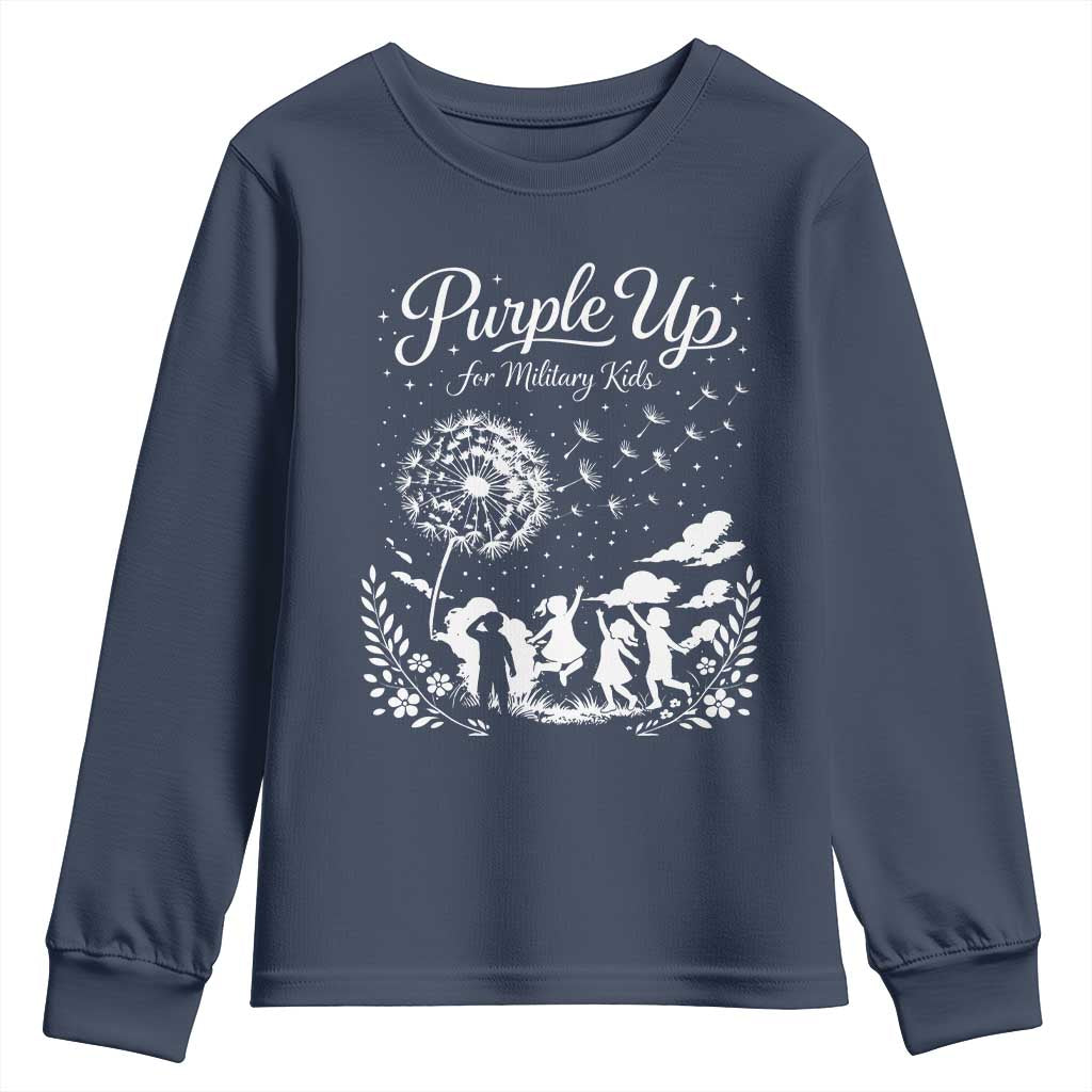 Purple Up For Military Kids Dandelion Inspirational Youth Sweatshirt Month of the Military Child Brat Support