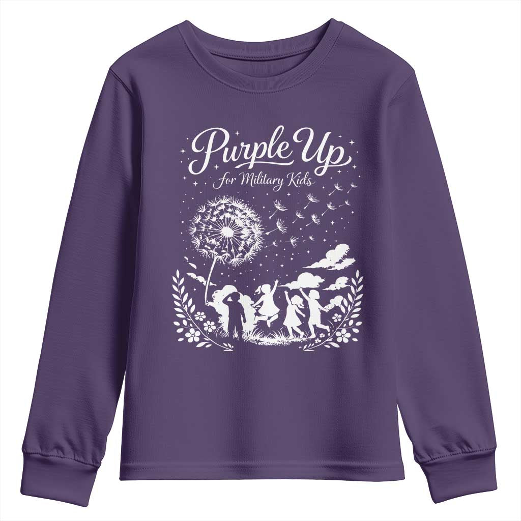 Purple Up For Military Kids Dandelion Inspirational Youth Sweatshirt Month of the Military Child Brat Support