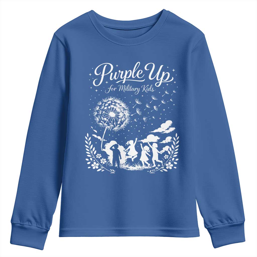 Purple Up For Military Kids Dandelion Inspirational Youth Sweatshirt Month of the Military Child Brat Support
