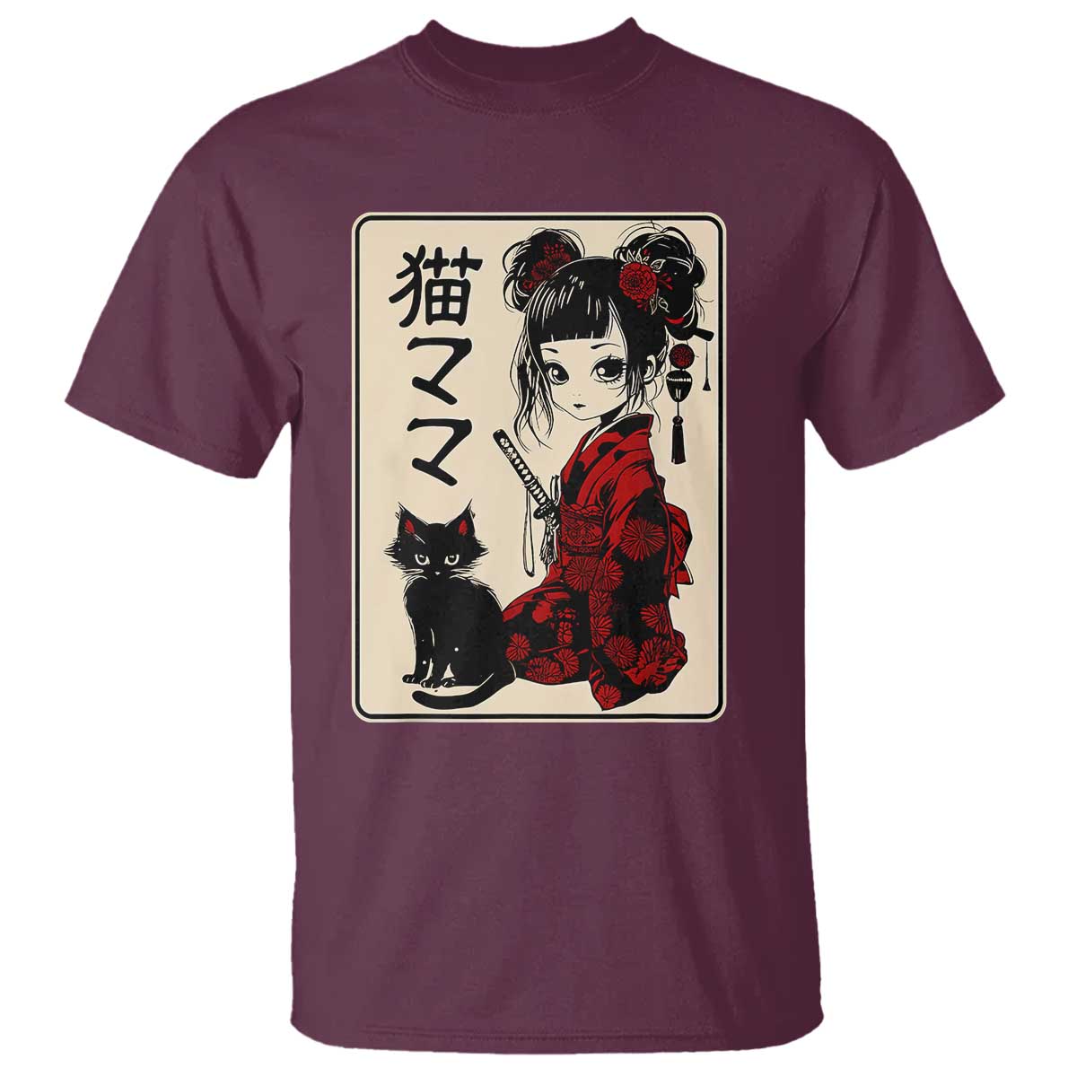 japanese-gothic-kawaii-anime-samurai-cat-t-shirt-japan-female-bushido-graphic-with-kanji-retro-vintage