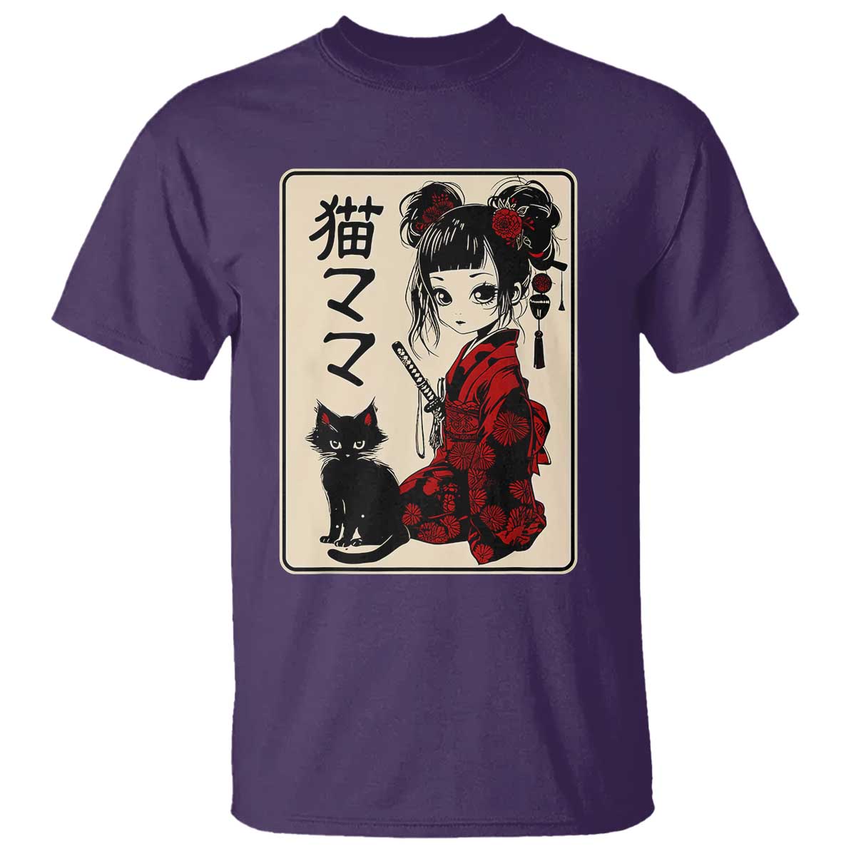 japanese-gothic-kawaii-anime-samurai-cat-t-shirt-japan-female-bushido-graphic-with-kanji-retro-vintage