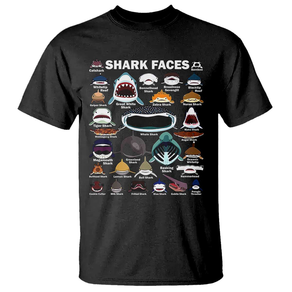 shark-faces-t-shirt-type-of-sharks-identification-marine-biology