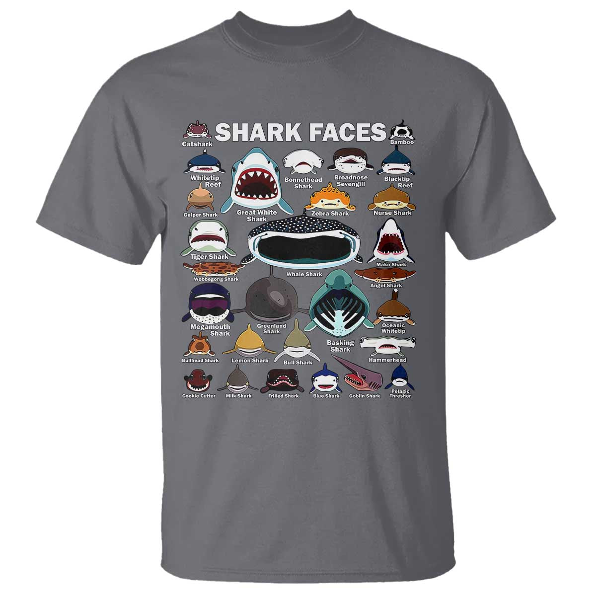 shark-faces-t-shirt-type-of-sharks-identification-marine-biology