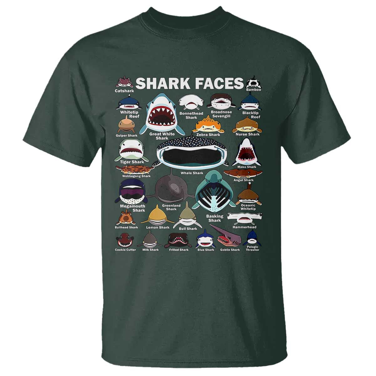 shark-faces-t-shirt-type-of-sharks-identification-marine-biology