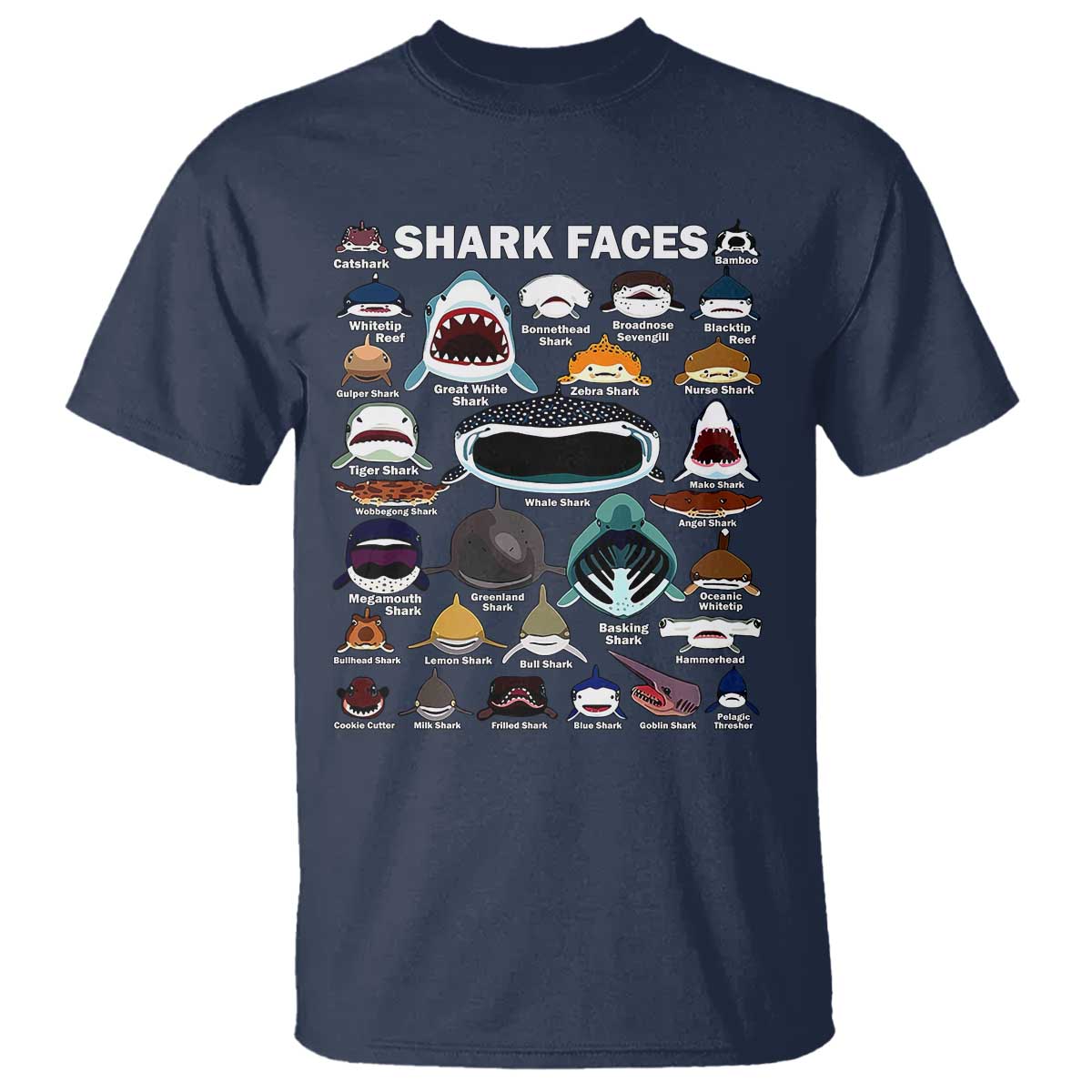 shark-faces-t-shirt-type-of-sharks-identification-marine-biology