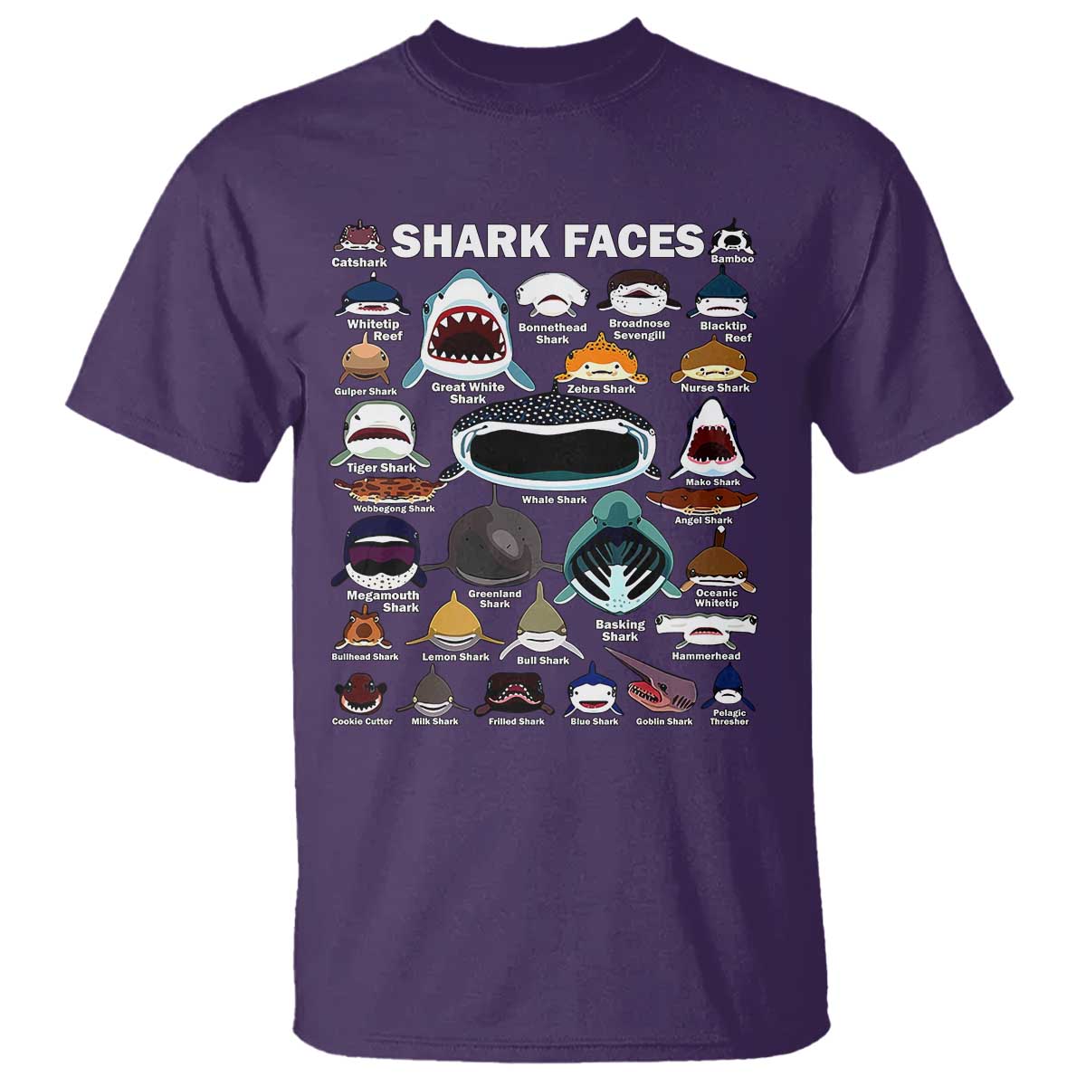 shark-faces-t-shirt-type-of-sharks-identification-marine-biology