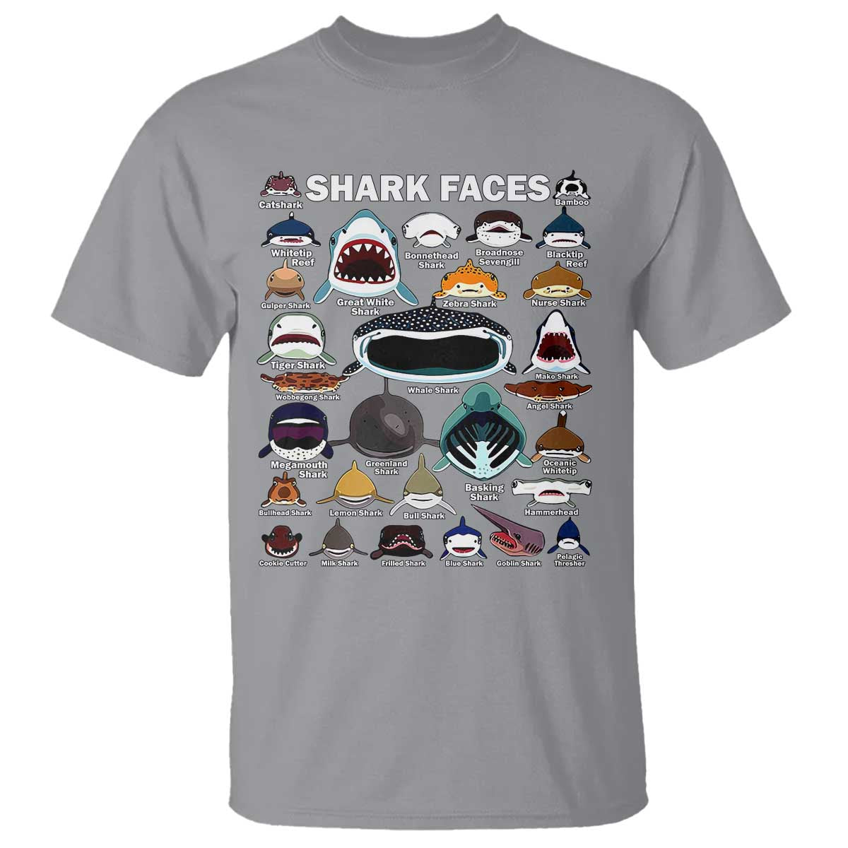 shark-faces-t-shirt-type-of-sharks-identification-marine-biology
