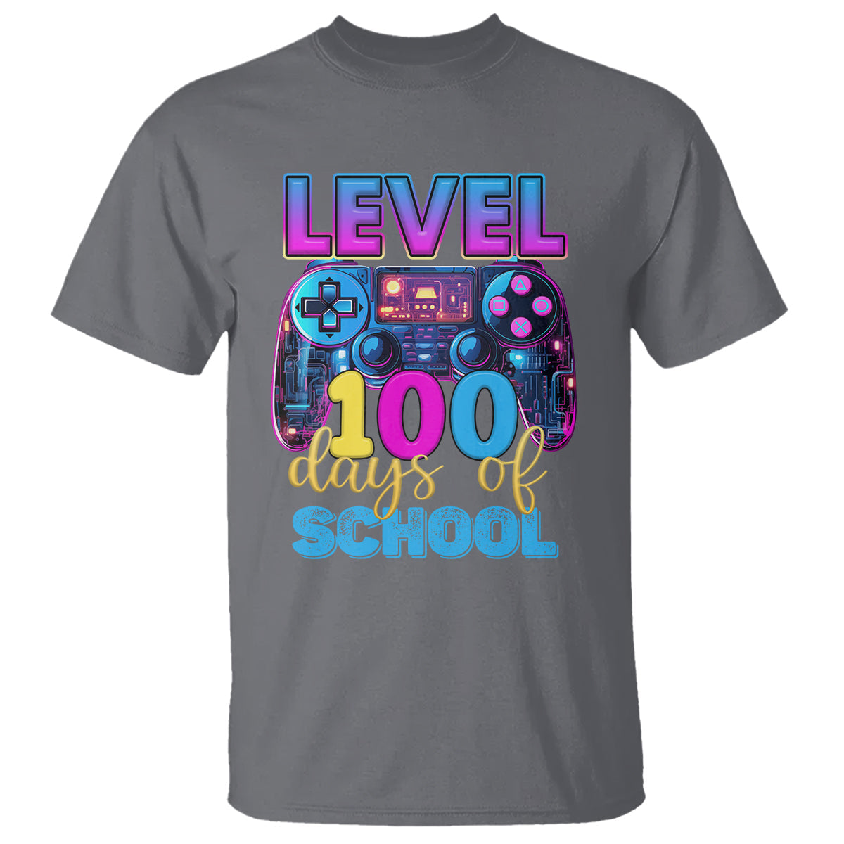 100-days-of-school-gamer-t-shirt-level-100-unlocked-neon-game-controller-1