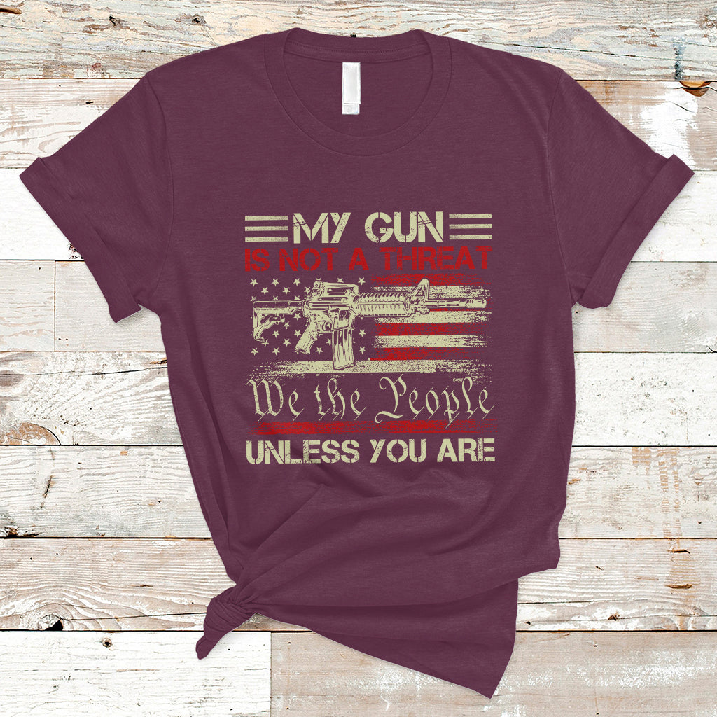 funny-gun-t-shirt-political-gun-rights-my-gun-is-not-a-threat-unless-you-are-rifle-american-flag-ts02