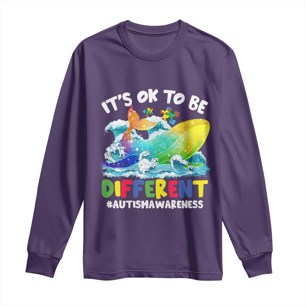Autism Acceptance Autistic Whale Long Sleeve Shirt It's Ok To Be Different Support Squad Mental Health