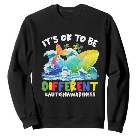 Autism Acceptance Autistic Whale Sweatshirt It's Ok To Be Different Support Squad Mental Health