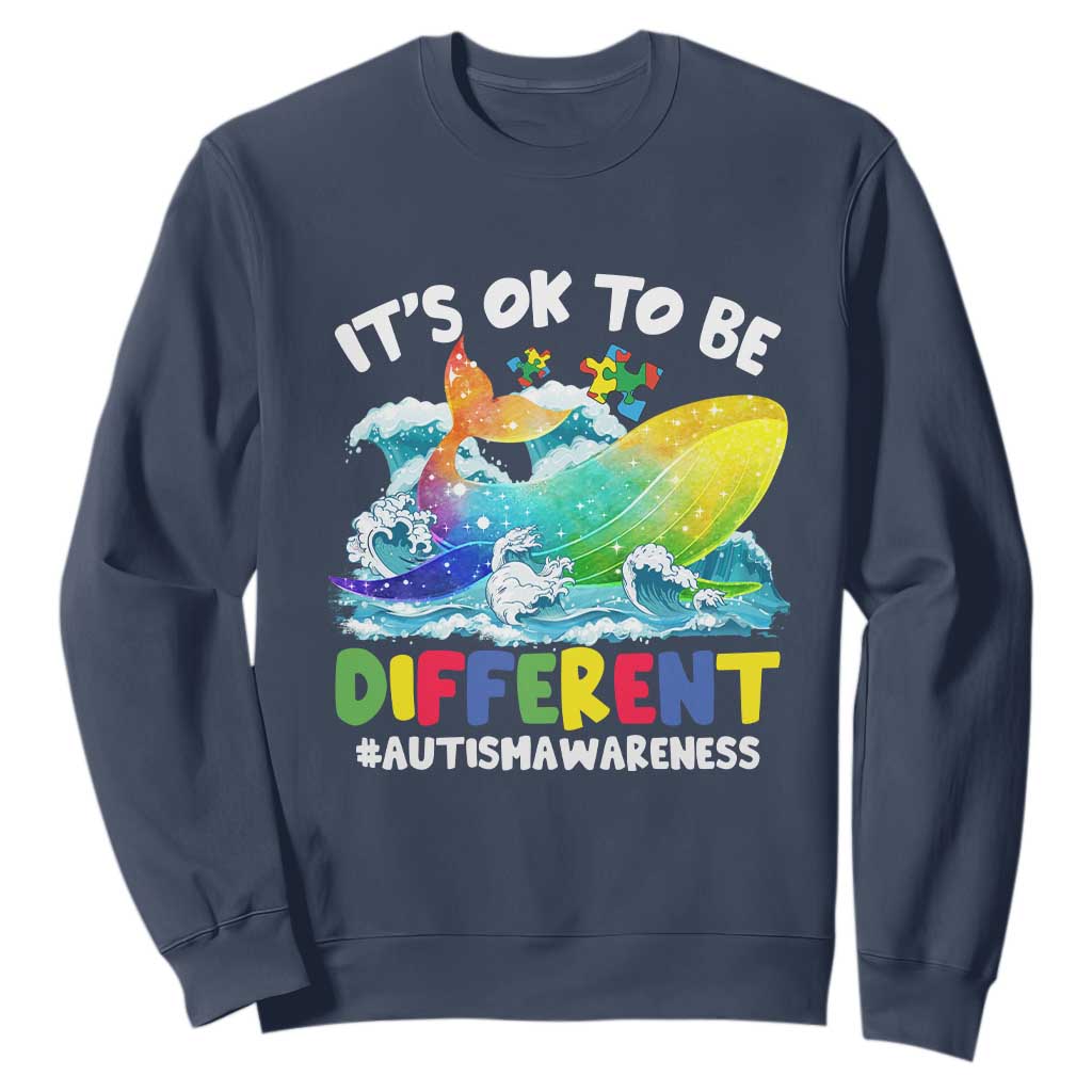 Autism Acceptance Autistic Whale Sweatshirt It's Ok To Be Different Support Squad Mental Health