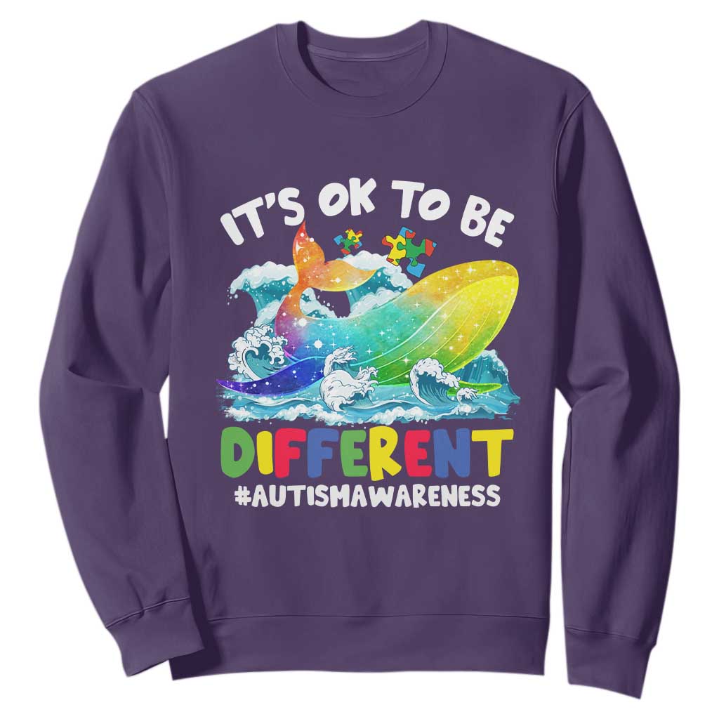Autism Acceptance Autistic Whale Sweatshirt It's Ok To Be Different Support Squad Mental Health