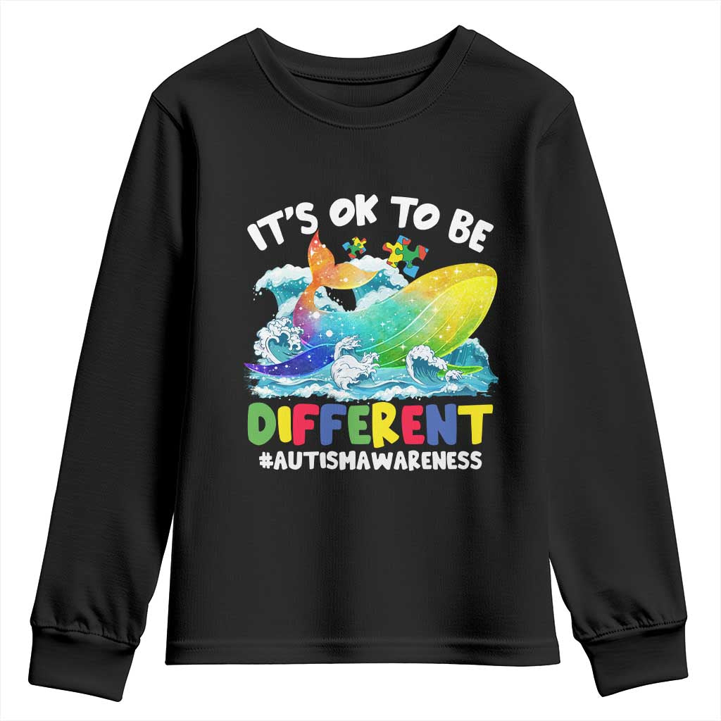 Autism Acceptance Autistic Whale Youth Sweatshirt It's Ok To Be Different Support Squad Mental Health