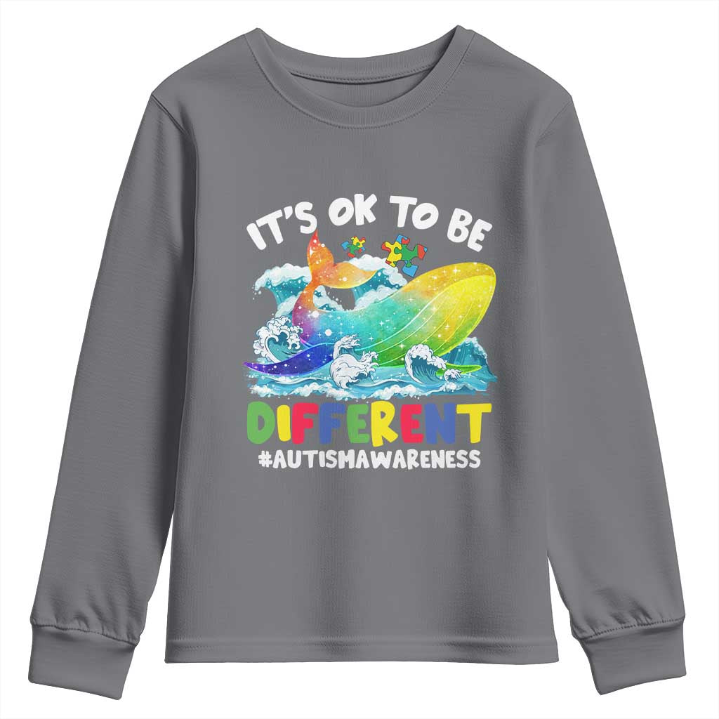 Autism Acceptance Autistic Whale Youth Sweatshirt It's Ok To Be Different Support Squad Mental Health