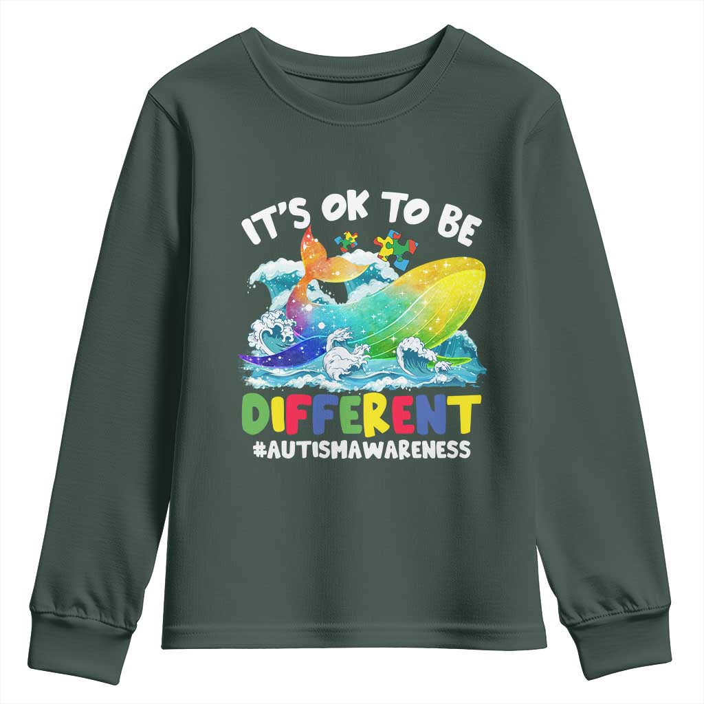 Autism Acceptance Autistic Whale Youth Sweatshirt It's Ok To Be Different Support Squad Mental Health