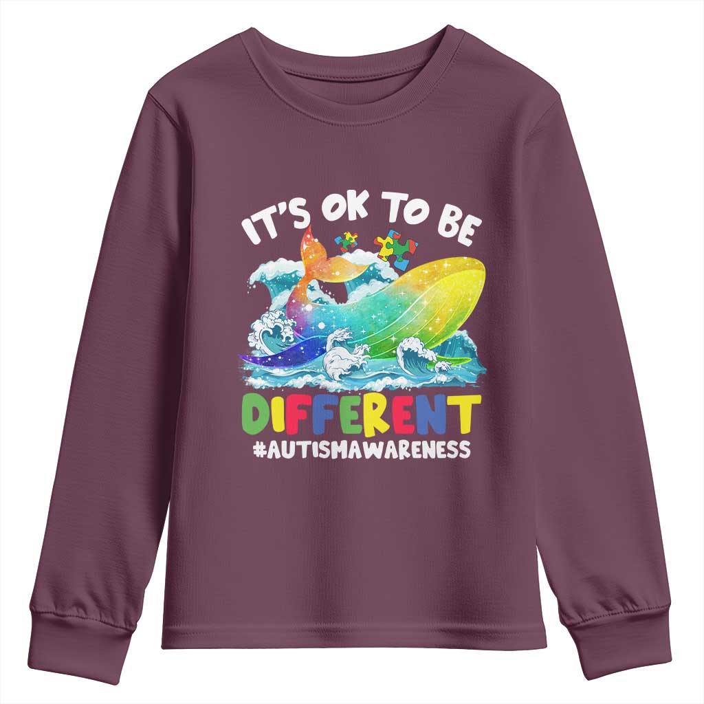 Autism Acceptance Autistic Whale Youth Sweatshirt It's Ok To Be Different Support Squad Mental Health
