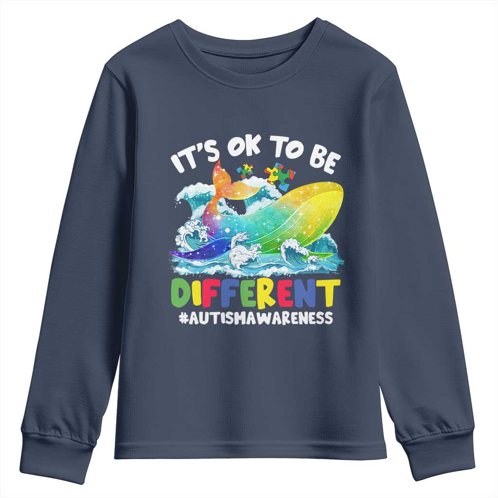 Autism Acceptance Autistic Whale Youth Sweatshirt It's Ok To Be Different Support Squad Mental Health