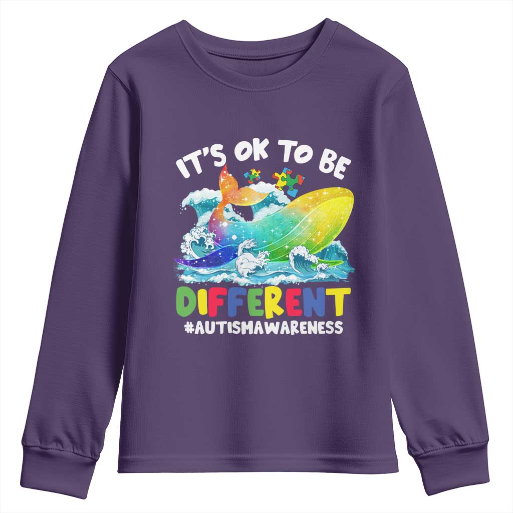 Autism Acceptance Autistic Whale Youth Sweatshirt It's Ok To Be Different Support Squad Mental Health