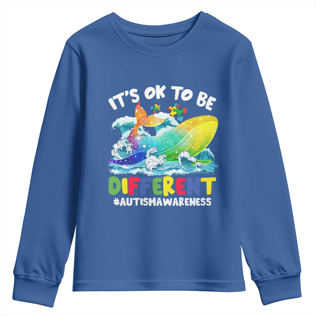 Autism Acceptance Autistic Whale Youth Sweatshirt It's Ok To Be Different Support Squad Mental Health