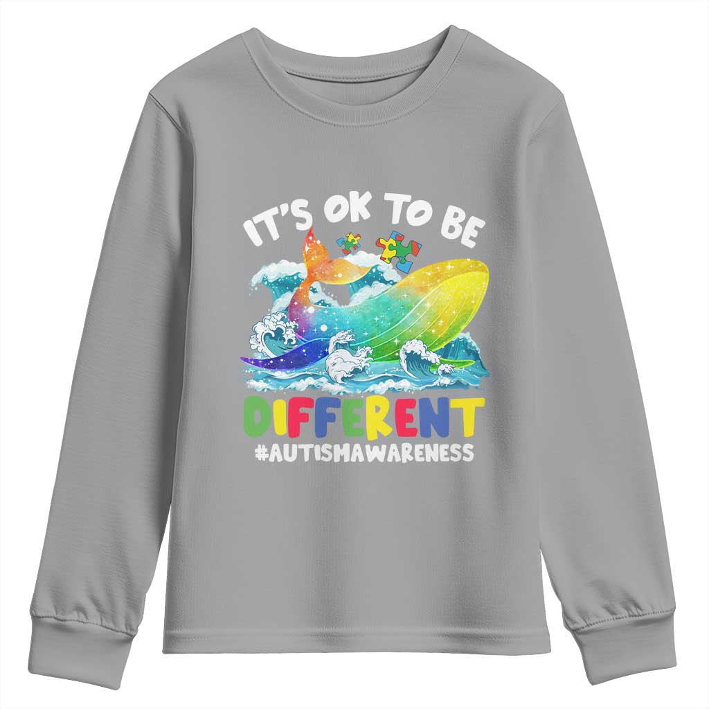 Autism Acceptance Autistic Whale Youth Sweatshirt It's Ok To Be Different Support Squad Mental Health