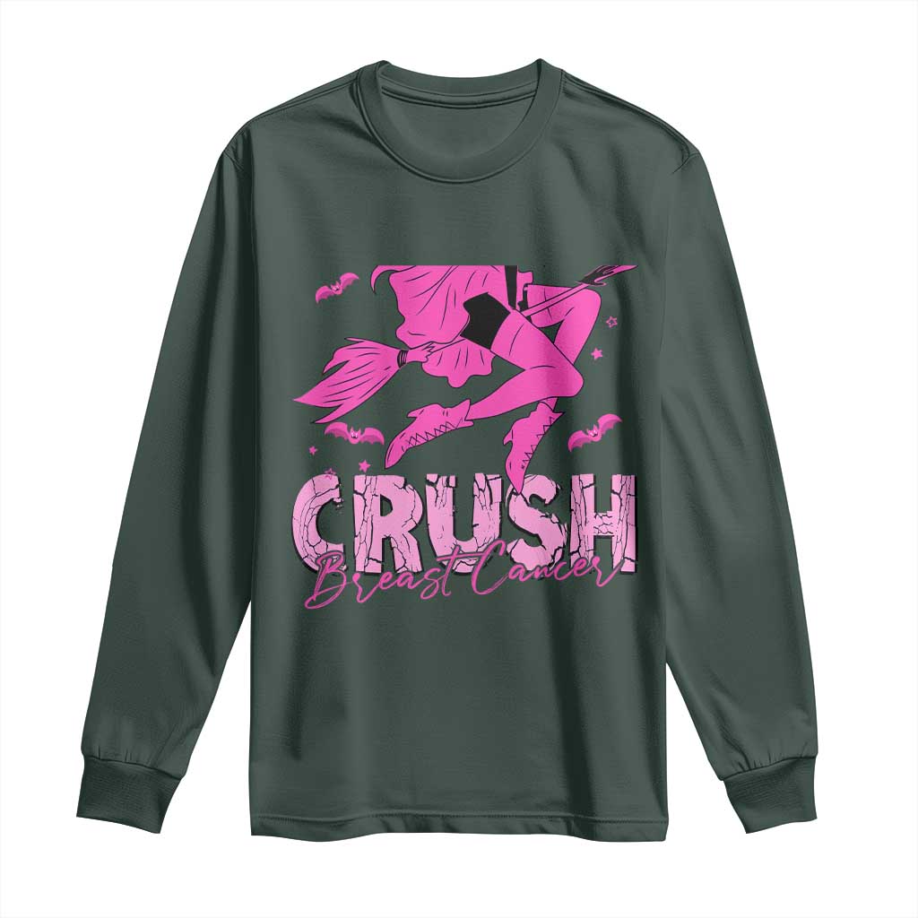 Breast Cancer Witch Long Sleeve Shirt Crush Pink Ribbon Halloween