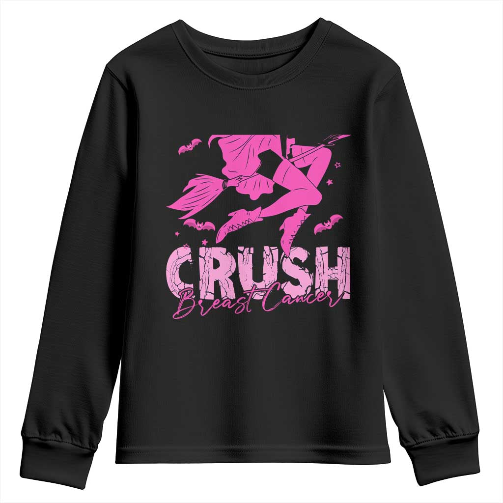 Breast Cancer Witch Youth Sweatshirt Crush Pink Ribbon Halloween