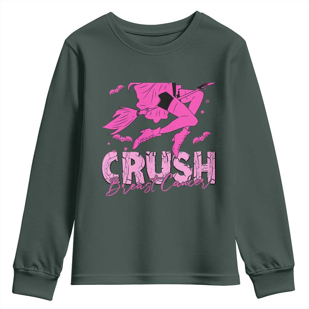 Breast Cancer Witch Youth Sweatshirt Crush Pink Ribbon Halloween