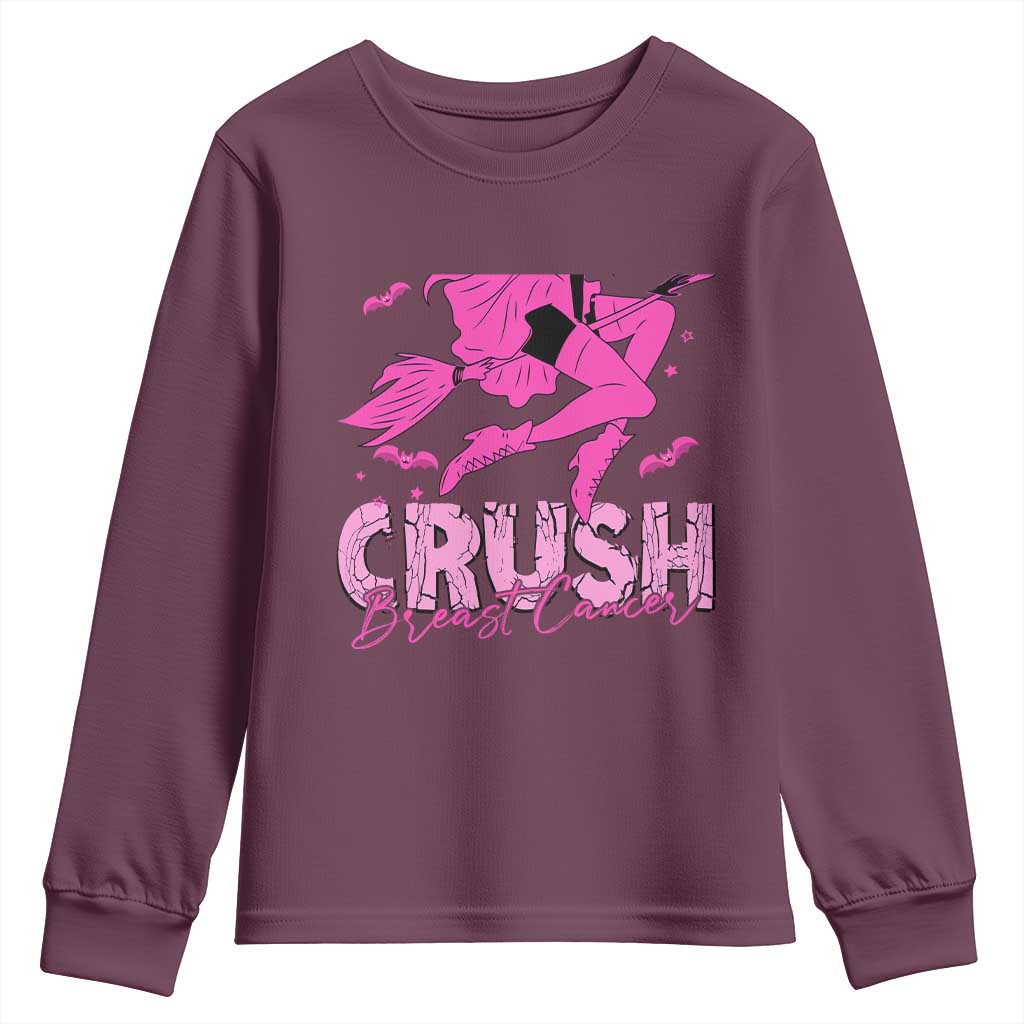 Breast Cancer Witch Youth Sweatshirt Crush Pink Ribbon Halloween