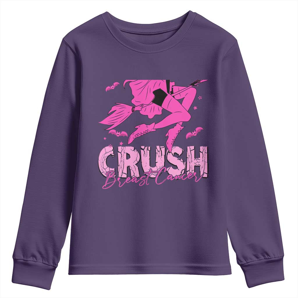 Breast Cancer Witch Youth Sweatshirt Crush Pink Ribbon Halloween