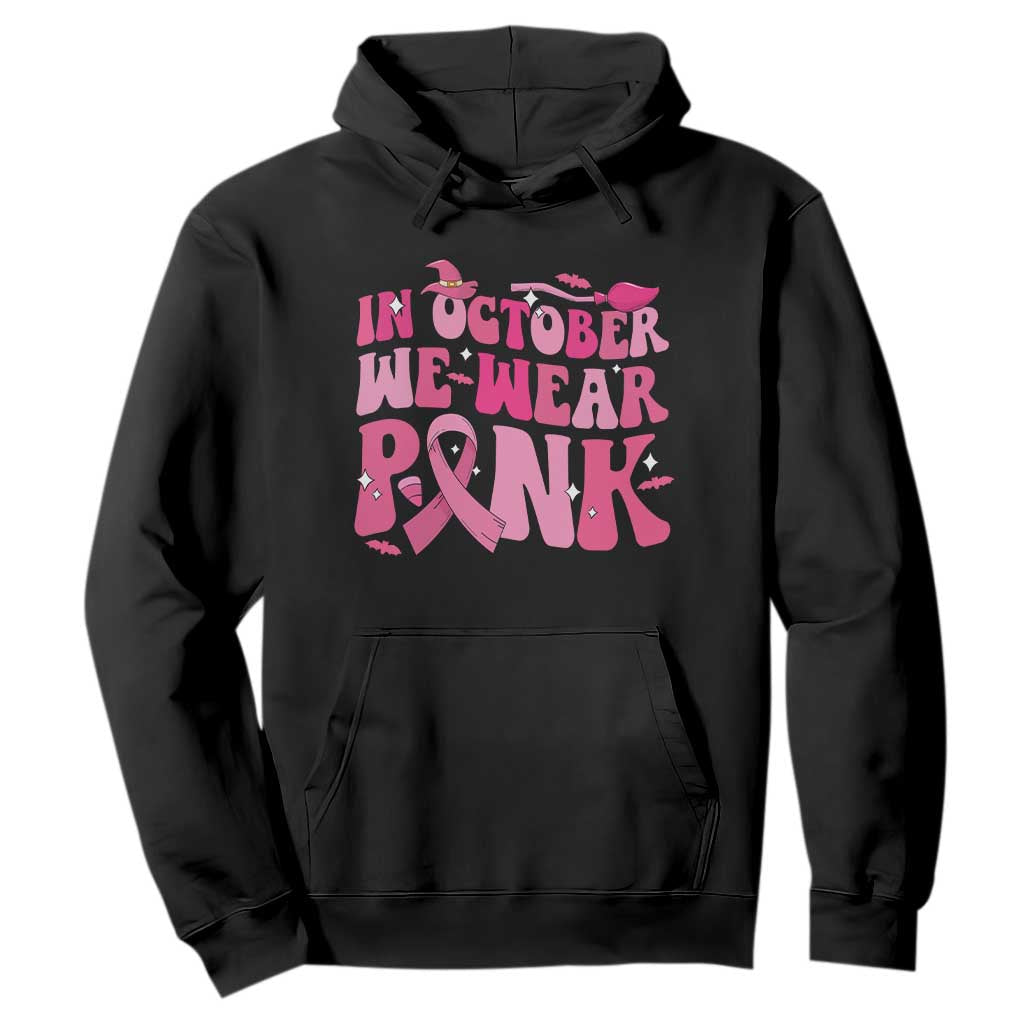 Breast Cancer Witch Support Squad Hoodie In October We Wear Pink Ribbon Halloween