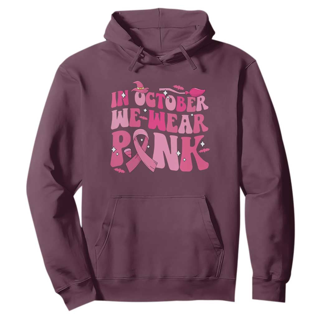 Breast Cancer Witch Support Squad Hoodie In October We Wear Pink Ribbon Halloween