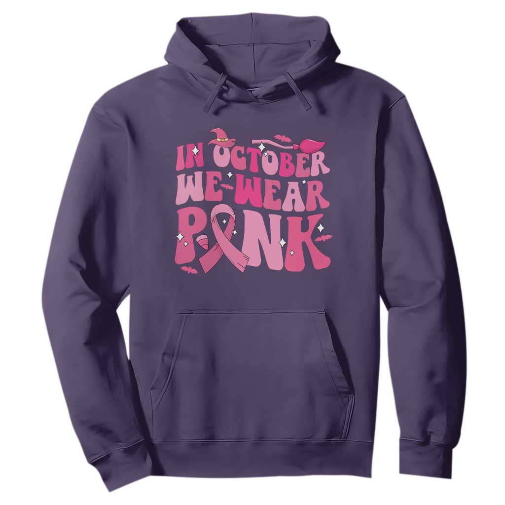 Breast Cancer Witch Support Squad Hoodie In October We Wear Pink Ribbon Halloween