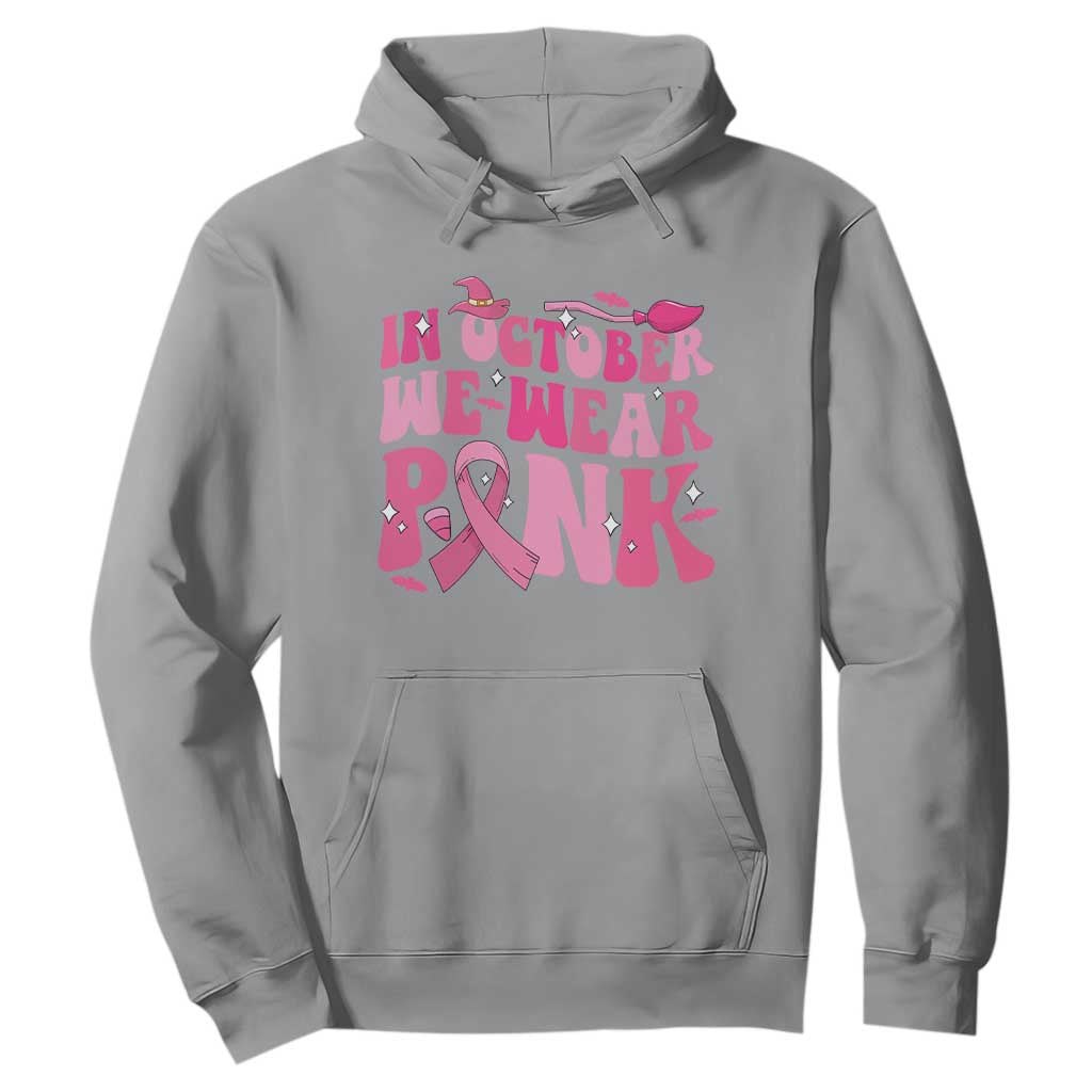 Breast Cancer Witch Support Squad Hoodie In October We Wear Pink Ribbon Halloween