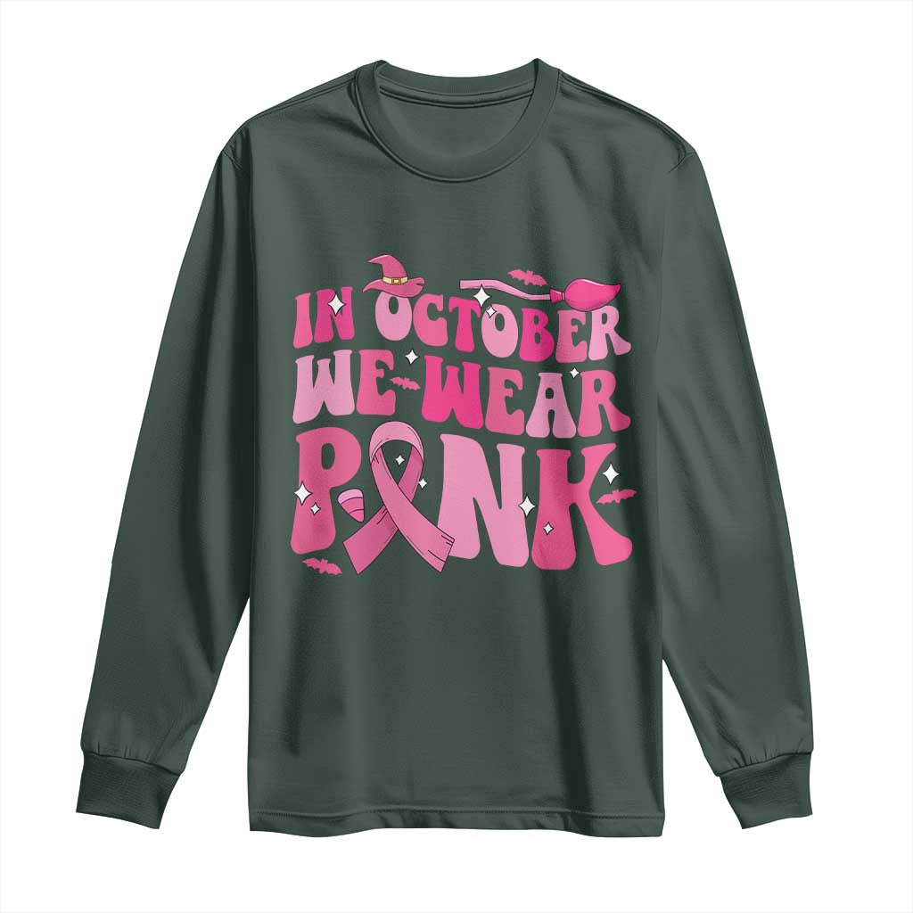 Breast Cancer Witch Support Squad Long Sleeve Shirt In October We Wear Pink Ribbon Halloween