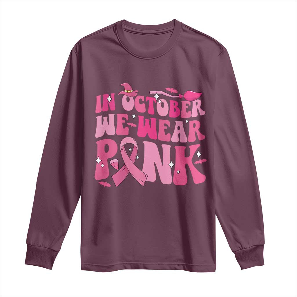 Breast Cancer Witch Support Squad Long Sleeve Shirt In October We Wear Pink Ribbon Halloween