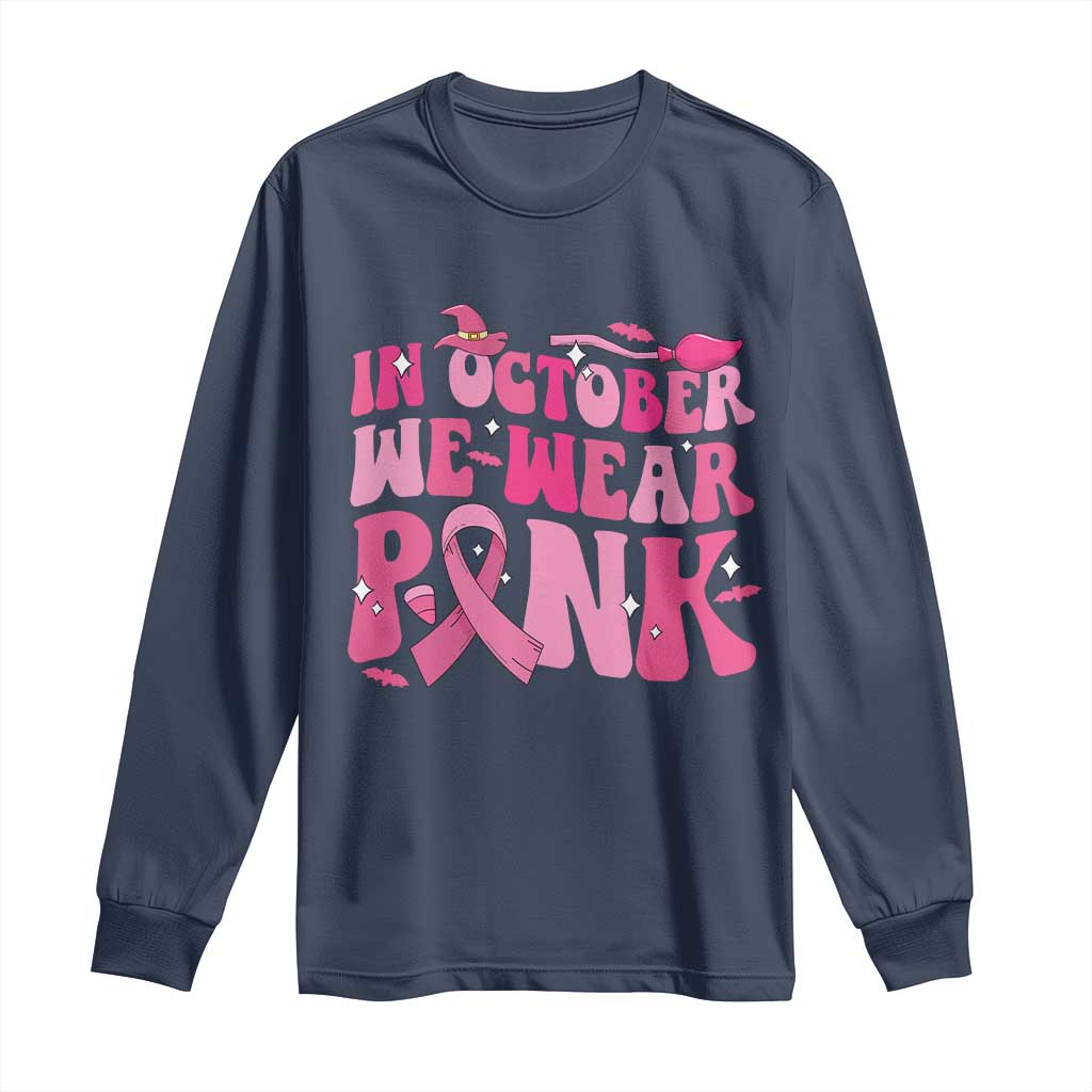 Breast Cancer Witch Support Squad Long Sleeve Shirt In October We Wear Pink Ribbon Halloween