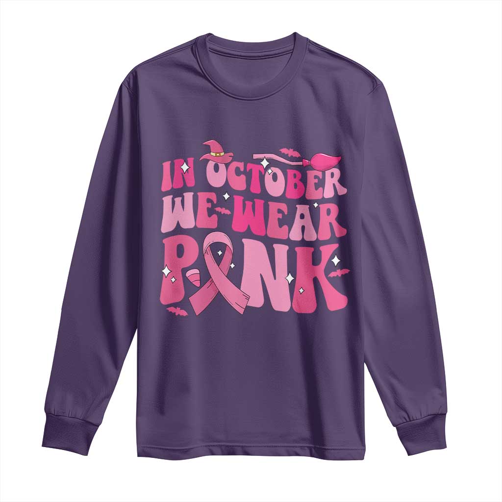 Breast Cancer Witch Support Squad Long Sleeve Shirt In October We Wear Pink Ribbon Halloween